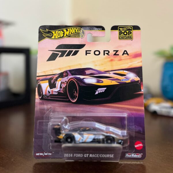 Hot Wheels Premium 2016 Ford GT Race (FORZA) Pop Culture die-cast model in black.