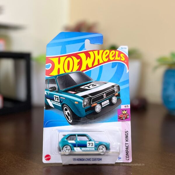 Hot Wheels '73 Honda Civic Custom Compact Kings imported diecast model from theminiaturehub.in.