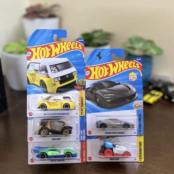 Hot Wheels Ferrari SF90 Stradale, VW T3 Custom Combo (Pack of 5)