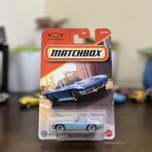 Matchbox 1963 Chevy Corvette die-cast collectible car in blue convertible design