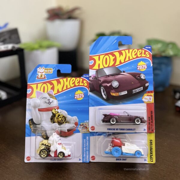 Hot Wheels Porsche 911 Turbo Cabriolet, Quick Chat & Feline Lucky Pack of 3 Die-Cast Cars