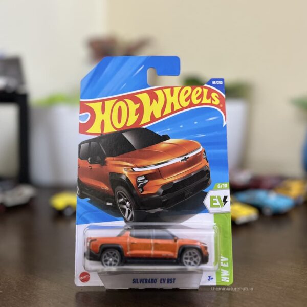 Hot Wheels 2025 Chevrolet Silverado EV RST Orange Surge – HW EV series die-cast 1:64 scale collectible