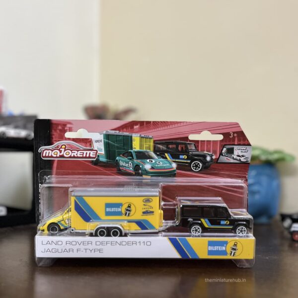 Majorette Land Rover Defender 110 & Jaguar F-Type Bilstein Race Trailer Set 1:64 Die-Cast
