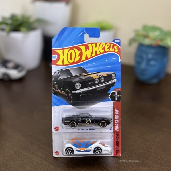 Hot Wheels Pack of 2 featuring ’67 Shelby GT500 and Deora III. Authentic 1:64 scale diecast combo from Mustang 60 and Then And Now series, available at The Miniature Hub.