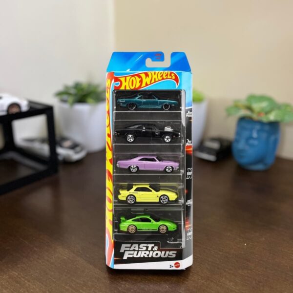 Hot Wheels 2025 Fast & Furious Pack of 5 with Charger R/T, Impala, GT3 RS, Barracuda, and Silvia
