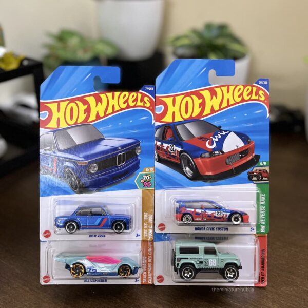 Hot Wheels Honda Civic Land Rover Defender BMW 2002 Blitzspeeder pack of 4