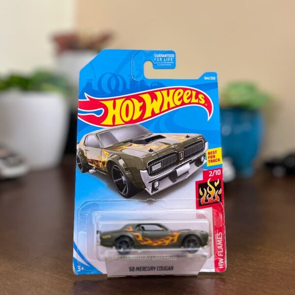 Hot Wheels 68 Mercury Cougar Matte Green HW Flames USA card imported