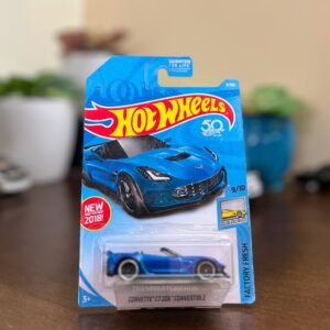 Hot Wheels Corvette C7 Z06 Convertible Blue Factory Fresh 50th Anniversary 2018 USA card minor scratches