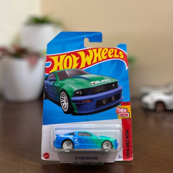 Hot Wheels 2007 Ford Mustang blue green Falken livery diecast Then and Now series