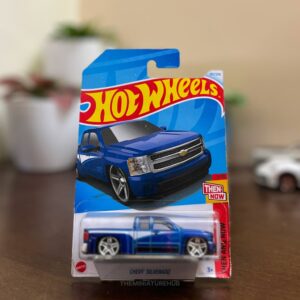 Hot Wheels Chevy Silverado blue diecast pickup Then and Now series
